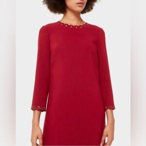 Kate Spade $398 Size 10 Grommet Mini Shift Dress Red Russet Holiday Christmas